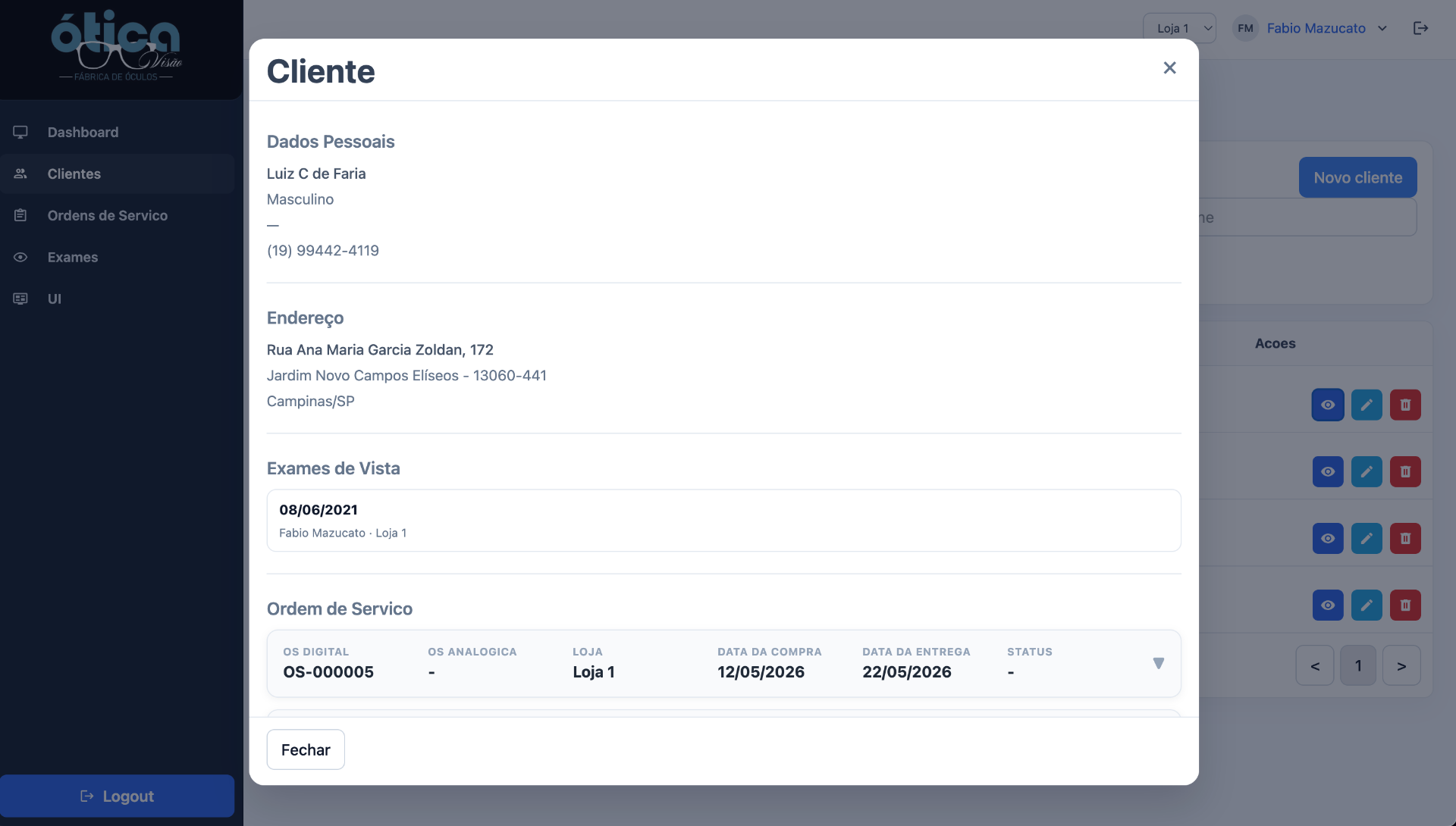Ficha do cliente